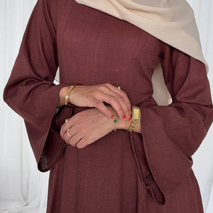 A vita alta Eid Abaya modesto abito di lino Abaya Dubai Turkey Kimono Abayas Kaftan Maxi modesto abito da donna - Product Image 5
