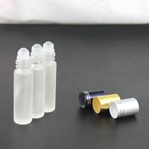 Botellas de vidrio esmerilado de 10 ml con bola de vidrio para aceites esenciales, masajes, envases cosméticos, forma cilíndrica - Product Image 3