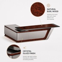 Aparador Ejecutivo Administrativo E1 MDF con Madera Natural Burl, Cristal Glaseado, LED Inteligente y Cerradura Mecánica, Mueble de Almacenamiento