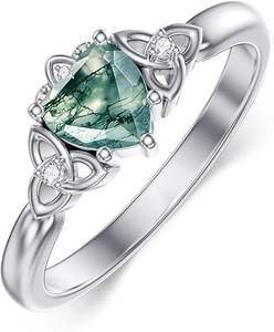 Bague <span class=keywords><strong>Claddagh</strong></span> en argent sterling 925 avec cœur en agate mousse naturelle, bijoux d'anniversaire pour femmes, plaqué rhodium - Product Image 5