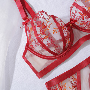 MXZ4492A Dunkelrote Dessous Stickerei Blume Hochwertige Femme Nightie Sexy Dessous Damen Sets - Product Image 6