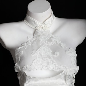 Lemon Story Camisón Cheongsam de encaje para mujer, sin mangas, blanco, 8470, ropa de dormir - Product Image 1
