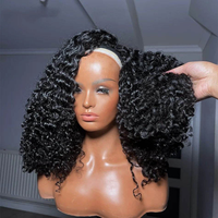 Perruque 3-en-1 mi-tête avec cheveux humains brésiliens bouclés afro crépus, sans colle, sans couture, à cordon de serrage, sans besoin de laisser de cheveux apparents, prête à porter