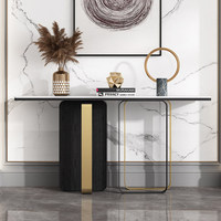 Table console d'entrée en métal de style italien, luxe léger, moderne et simple, armoire d'entrée, mur de couloir, vue sur le mur, plaque de roche