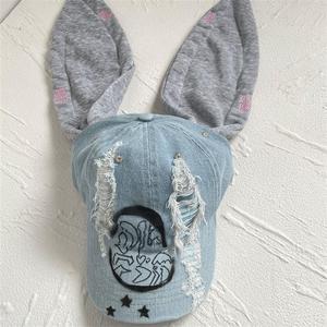 หมวกเบสบอลสำหรับเต้นแนวสตรีทฮิปฮอปทำมือมีรูผ้าเดนิมหูกระต่าย - Product Image 6