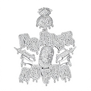 Elegante Colgante Hip Hop con Diseño de Bolsa de Dólares y Armas, Plata 925, Cristal de Moissanita y Diamantes de Imitación, Unisex - Product Image 1
