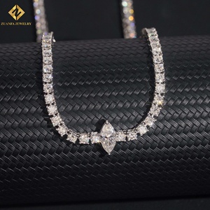 Women's 925 Silver Rhodium Plated Diamond <b>Necklace</b> Marquise Cut 3mm Moissanite Tennis <b>Chain</b> - Product Image 3
