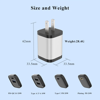 Chargeur de téléphone double port gris argenté boîtier en métal QC3.0 PD 20W chargeur USB de téléphone à charge rapide pour le chargement d'appareils mobiles