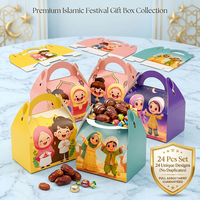 Set 24 Kotak Hadiah Karton Kartun Lucu Ramadan Eid Mubarak dengan 24 Pola Unik untuk Perlengkapan Pesta Anak-Anak