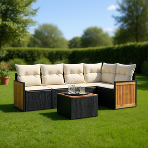 Ensemble de canapés de jardin en rotin noir réglable avec coussins, mobilier d'extérieur au design moderne pour usage extérieur - Product Image 2
