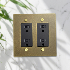 Prise murale électrique américaine personnalisée, interrupteurs muraux, plaque en laiton, type 118, panneau métallique multifonction, prise domestique 2 sorties 15A - Product Image 1