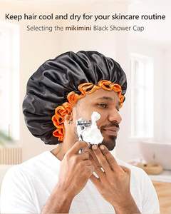 <span class=keywords><strong>Bonnet</strong></span> <span class=keywords><strong>de</strong></span> cheveux en satin personnalisé Bonnets en soie noire pour les couches <span class=keywords><strong>de</strong></span> cheveux <span class=keywords><strong>XL</strong></span> Cheveux <span class=keywords><strong>de</strong></span> <span class=keywords><strong>bain</strong></span> Bord jaune vif Extra Large Bonnets <span class=keywords><strong>de</strong></span> douche noirs - Product Image 4