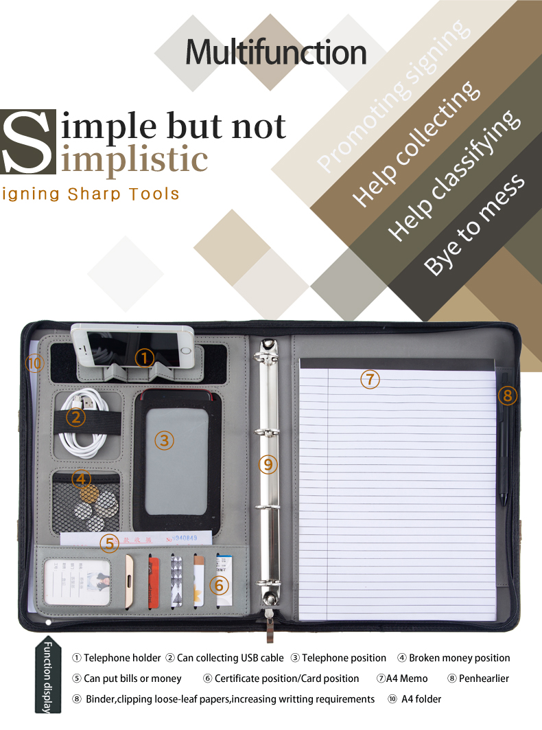 Wholesale office supplies briefcase bag faux leather business folder with custom logo