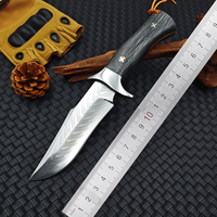 Couteau de survie à lame fixe en acier Damas Full Tang avec manche en bois d'ébène pour le camping et la randonnée en plein air