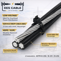 Cable de Servicio Triplex de Aluminio de 600V, 2*2AWG + 2AWG, Aislamiento XLPE, Cable Aéreo AAAC con Mensajero, Certificado CE según ASTM B-230