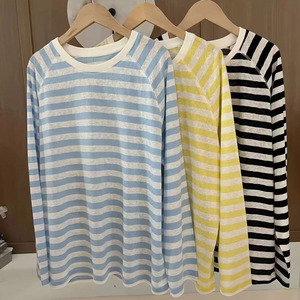 T-shirt rayé à manches longues pour femme, en Spandex/Coton, col rond, coupe ample, respirant, UPF 50 - Product Image 1