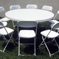 Table de banquet ronde pliable en plastique blanc granit de 6 pieds pour fêtes, banquets, hôtels et cocktails – Offre spéciale