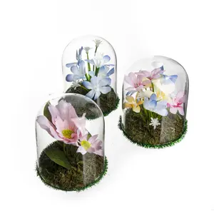 Neue Trends Mini-Handgeblasener Baum Dekor Glasbezug Glasklöffel mit Holzsockel für Heimdekoration