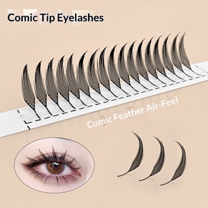 Nouvelles extensions de cils en grappe, style Comic Tower Cartoon Tip, naturelles, denses, super douces, effet aile, à tige unique, pour un look beauté, inclinées et volantes - Product Image 1