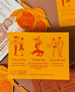 Invitación de Boda de Papel de Algodón Texturizado Botánico Español <span class=keywords><strong>en</strong></span> Color Amarillo Terracota de Lujo, con Corte <span class=keywords><strong>en</strong></span> Forma de Naranja y Impresión Personalizada de RSVP - Product Image 4