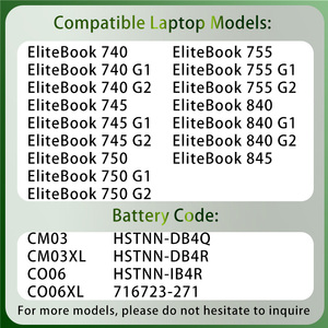 Batterie d'ordinateur portable OEM <span class=keywords><strong>CM03</strong></span> CM03XL de qualité supérieure pour <span class=keywords><strong>HP</strong></span> EliteBook 740 745 750 755 840 845 850 855 G1 G2 Series ZBook 14 G2 15u - Product Image 2