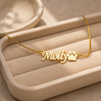 Collier personnalisé avec le nom de votre animal de compagnie, en acier inoxydable, chaîne en or rose, pendentif avec empreinte de patte de chien, bijoux commémoratifs pour animaux de compagnie