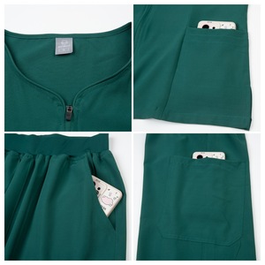 Women's Zipper Scrub Set Moisture Wicking Hospital Uniform Two Piece Medical Workwear <b>Top</b> And Pants For Nurses - Product Image 2