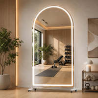 Miroir LED pleine longueur arqué avec lumière réglable à 3 couleurs, interrupteur tactile, verre trempé HD pour salle de yoga