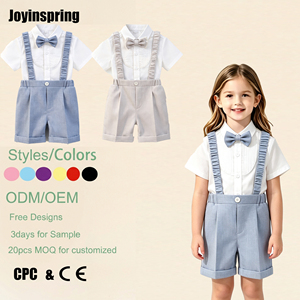 Conjunto Formal de Tirantes para Niñas, Camisa de Manga Corta, Corbata de Lazo y Pantalones Cortos, Traje de Fiesta de Boda para Niños, Disfraz de Cumpleaños de Caballero Personalizado - Product Image 1