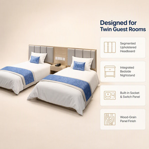 <span class=keywords><strong>Letto</strong></span> singolo con pannello di design per hotel, testiera imbottita in legno e comodino integrato per camera degli ospiti - Product Image 4