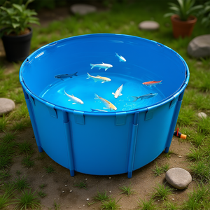 Estanque Plegable Azul para Peces de 818 Galones, Tanque Redondo de Lona para Koi con Válvula de Drenaje para Acuicultura al Aire Libre - Product Image 2
