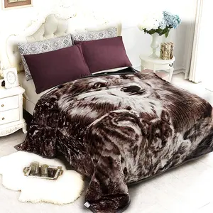 长毛绒毛毯大王尺寸85 "x 94" 重型韩国风格貂皮毛毯-丝滑柔软温暖，2层A & B印花拉施尔B