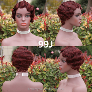 批发短分层小精灵切割巴西人头马假发，刘海全机制作黑色处女印度女性头发 - Product Image 6