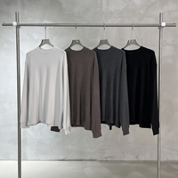 T-shirt unisexe en cachemire crème haute élasticité à col montant et manches longues, collection Automne Hiver 2026, style Old Money minimaliste, hauts neutres pour superposition
