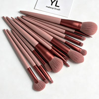 Ensemble de pinceaux de maquillage personnalisés avec logo, 14 pièces, outils de beauté professionnels à marque privée, poils synthétiques roses, virole sablée bordeaux