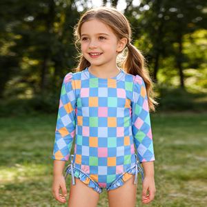 Traje de Baño Ruidian para Bebés Niñas, con Volantes, Diseño a Cuadros Pastel, Manga Larga, UPF 50+, Secado Rápido, Resistente al <span class=keywords><strong>Cloro</strong></span>, Nailon y Spandex - Product Image 3