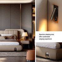 Ensemble de lit king-size en cuir véritable avec tête de lit à panneaux crème et accents dorés – Solution personnalisée tout-en-un pour mobilier de villa, hôtel, et manoir