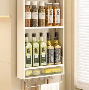 Sıcak satış 3-Layer beyaz plastik duvara monte mutfak depolama raf çeşni organizatör kabine çekmece tasarım baharat organizasyon