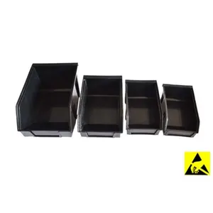 Open Hopper Front Permanently Antistatic Conductive ESD Storage Box Black Plastic Industrial Stackable Rectangle Sustainable