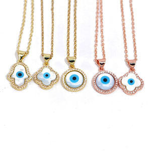 NZ1351 oro 18 carati CZ madreperla occhi diabolici Mal De Ojo turco occhi diabolici protezione talismano Nazar amuleto collana gioielli - Product Image 3