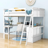 Nouveau design de lit mezzanine en bois blanc pur simple pleine grandeur avec bureau et étagères intégrés