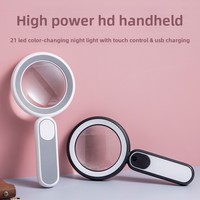 Portable Handheld Magnifying Glass 21 Warm-and-Cool LEDs USB-Charged Touch-Sensitive Switch Seniors' Reading Appraisal