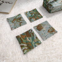 Posavasos Cuadrado de Tela con Diseño de Hojas Verdes, Resistente a las Manchas y al Calor, Tejido a Mano, Estilo Cabaña Forestal