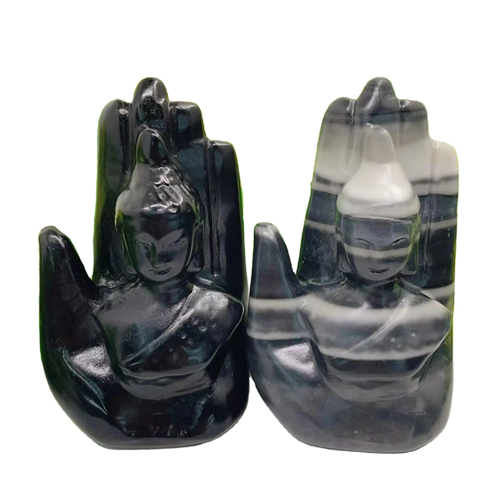 Commercio all'ingrosso di cristallo mani naturali prodotti curativi in pietra artigianato ossidiana taiji Buddha mani feng shui