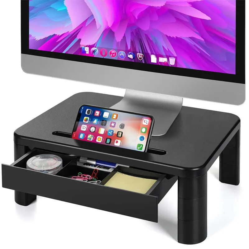 Home Office Monitor Stand Laptop Stand for Desk Height Adjustable Drawer Computer Stand Cellphone Holder Studio Monitor Riser