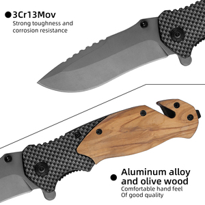 Cuchillo Plegable HL Premium 3Cr13 con Mango de Madera de Olivo y Aluminio para Camping, Caza, Supervivencia, EDC, Táctico - Product Image 3