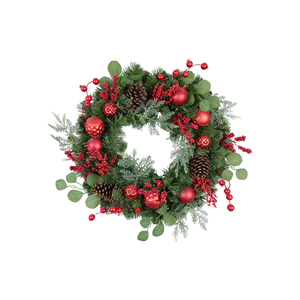 Oferta Especial: Corona Navideña Personalizada con Bayas Rojas y Pino Verde, Adorno Navideño Artificial con Conos de Pino - Product Image 1