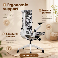 Chaise de bureau moderne et élégante en maille à motifs avec accoudoirs réglables 4D, cadre blanc, chaise de travail pivotante