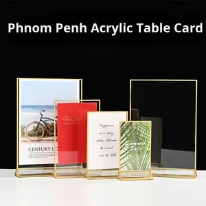 Hiện đại vàng-edged Acrylic Bảng thẻ hiển thị đứng <span class=keywords><strong>cross</strong></span>-biên Giới cho Amazon đám cưới số tấm chủ l-hình thiết kế phong cách - Product Image 2