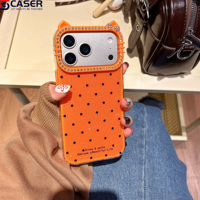 Coque de téléphone 2-en-1 à pois scintillants motif dessin animé pour iPhone 11 Pro Max, 12, 13, avec diamants mignons et cadre d'appareil photo Chat KT pour 17, 18 Pro Max